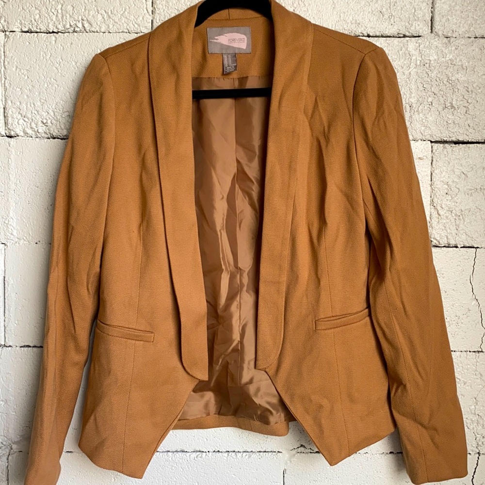 Forever 21 Camel Woven Blazer Lapel Collar XS